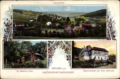 Ak Unterrenthendorf Renthendorf in Thüringen, Dr. Brehms Villa, Gastwirtschaft, Totalansicht