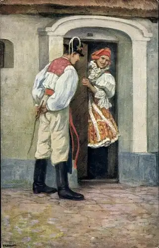Künstler Ak Koudelka, J., Velikonocni pozdrav, Slowakische Tracht, Glückwunsch Ostern