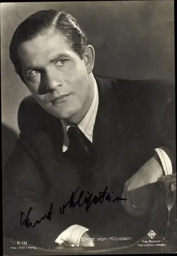Ak Schauspieler Ernst von Klipstein, Portrait, Anzug, UFA Film, Autogramm