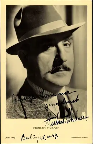 Ak Schauspieler Herbert Hübner, Portrait, Autogramm