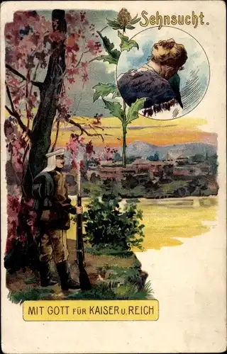 Litho Mit Gott für Kaiser und Reich, Sehnsucht, Soldatenliebe