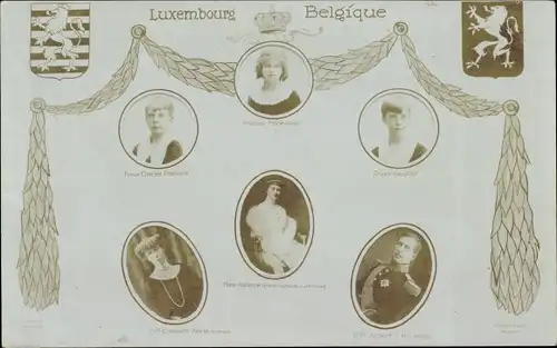 Wappen Ak Adel Luxemburg und Belgien, Albert I, Charles Theodor, Marie Jose, Leopold