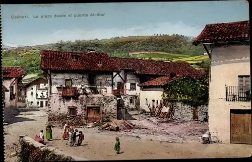 Ak Ceánuri Zeanuri Bizkaia Vizcaya Baskenland, La plaza desde el puente Alcibar