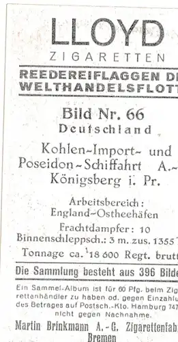 Sammelbild Reedereiflaggen der Welthandelsflotte, Bild 66 Deutschland, KIA