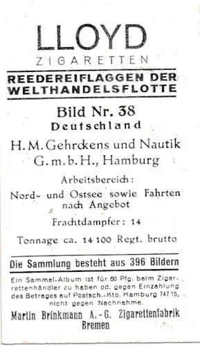 Sammelbild Reedereiflaggen der Welthandelsflotte,Bild 38 Deutschland,H.M. Gehrckens und Nautik GmbH