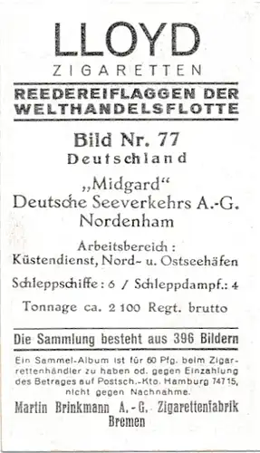 Sammelbild Reedereiflaggen der Welthandelsflotte, Bild 77 Deutschland, Midgard Dt. Seeverkehrs AG