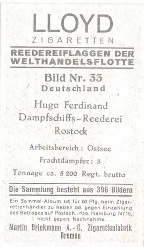 Sammelbild Reedereiflaggen der Welthandelsflotte, Bild 33 Deutschland, Hugo Ferdinand Rostock