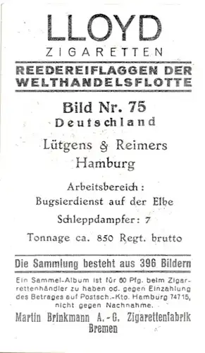 Sammelbild Reedereiflaggen der Welthandelsflotte, Bild 75 Deutschland, Lütgens & Reimers Hamburg