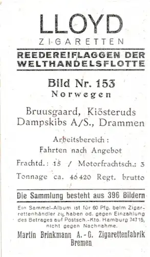 Sammelbild Reedereiflaggen der Welthandelsflotte, Bild 153 Norwegen, Bruusgaard, Kiösteruds