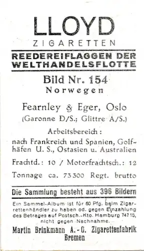 Sammelbild Reedereiflaggen der Welthandelsflotte, Bild 154 Norwegen, Fearnley & Eger