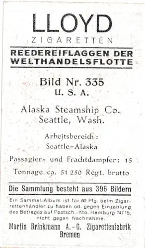 Sammelbild Reedereiflaggen der Welthandelsflotte, Bild 335 USA, Alaska Steamship Co.