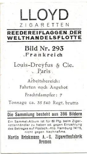 Sammelbild Reedereiflaggen der Welthandelsflotte, Bild 293 Frankreich, Louis Dreyfus & Cie.