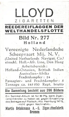 Sammelbild Reedereiflaggen der Welthandelsflotte, Bild 277 Holland, Vereen. Ned. Scheepv. Mij.