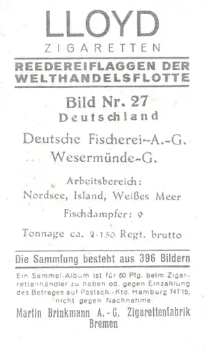 Sammelbild Reedereiflaggen der Welthandelsflotte, Bild 27 Deutschland, Deutsche Fischerei AG