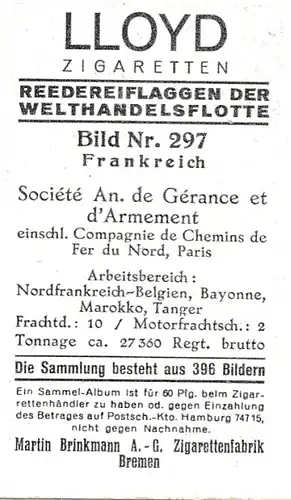 Sammelbild Reedereiflaggen der Welthandelsflotte, Bild 297 Frankreich, SAGA