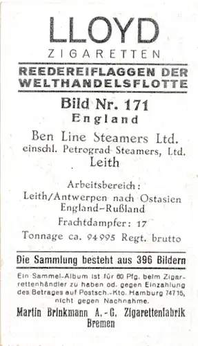 Sammelbild Reedereiflaggen der Welthandelsflotte, Bild 171 England, Ben Line Steamers, Petrograd St.