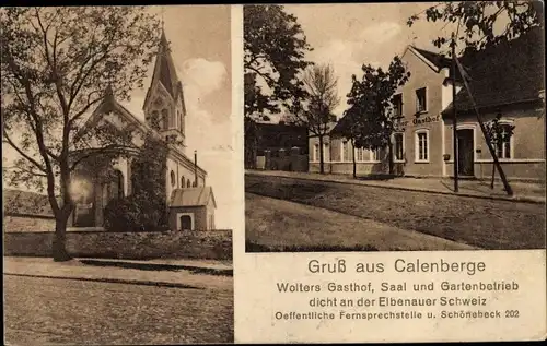 Ak Calenberge Magdeburg, Wolters Gasthof, Kirche