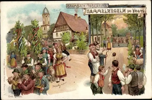 Künstler Litho Metzner, Bad Brambach Tobertitz Vogtland, Hammelkegeln