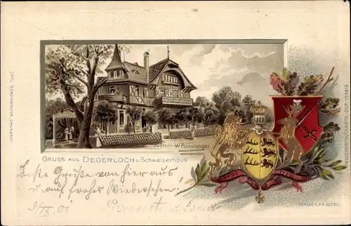 Präge Wappen Litho Degerloch Stuttgart in Württemberg, Schweizerhaus