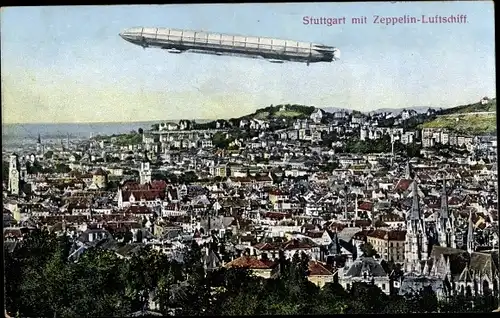Ak Stuttgart am Neckar, Panorama, Zeppelin-Luftschiff