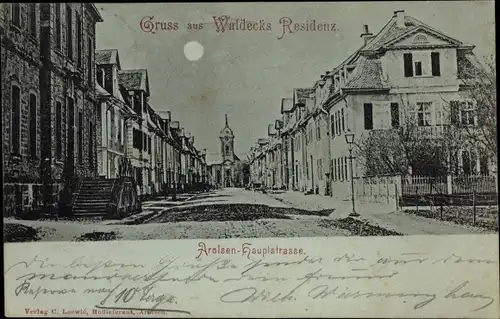 Mondschein Ak Bad Arolsen in Hessen, Hauptstraße, Waldecks Residenz