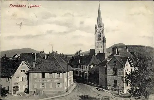 Ak Steinbach Baden Baden, Ortsansicht, Kirchturm, Gasthaus zum Adler