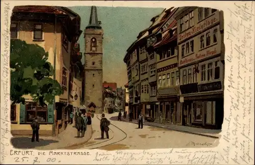 Künstler Litho Marcks, G., Erfurt in Thüringen, Die Marktstraße, Kaufhaus zum Rothen Hirsch