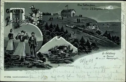 Mondschein Litho Niederreifenberg Schmitten im Taunus, Großer Feldberg, Altes Feldberghaus