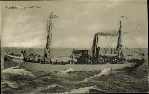 Ak Fischdampfer auf See