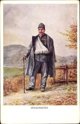 Künstler Ak Verwundeter KuK Soldat, Invaliden Hilfsaktion