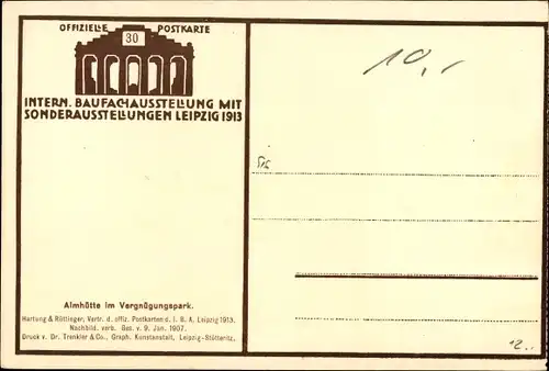 Ak Leipzig in Sachsen, Intern. Baufachausstelung 1913, Almhütte im Vergnügungspark