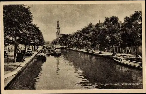 Ak Amsterdam Nordholland Niederlande, Prinsengracht met Westertoren