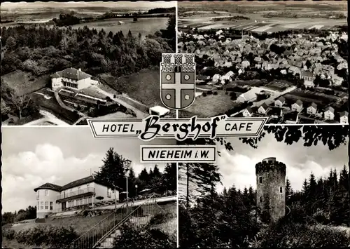 Ak Nieheim in Westfalen, Hotel Berghof, Cafe, Luftbild