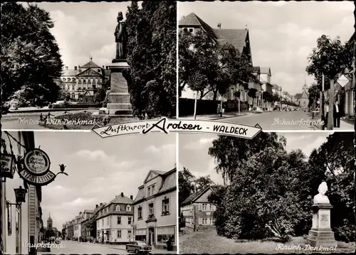 Ak Bad Arolsen in Hessen, Bahnhofstraße, Rauch-Denkmal, Kaiser-Wilh.-Denkmal