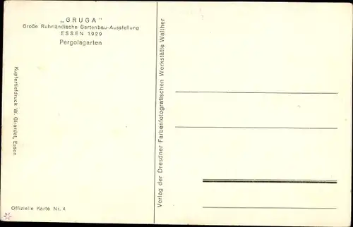 Ak Essen im Ruhrgebiet, Gruga, Große Ruhrländische Gartenbau-Ausstellung Essen 1929, Pergolagarten