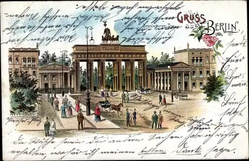 Litho Berlin Mitte, Brandenburger Tor, Pferdekutsche