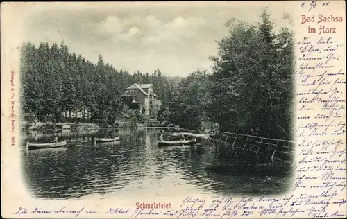 Ak Bad Sachsa im Harz, Schmelzteich, Boote