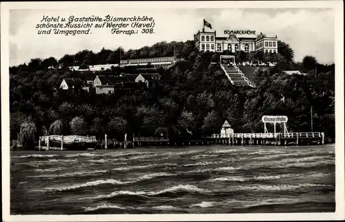 Ak Werder an der Havel, Hotel und Gaststätte Bismarckhöhe, Anlegesteg