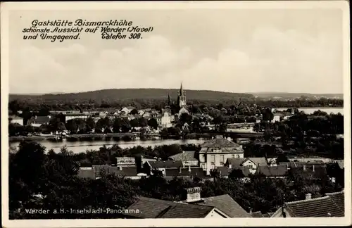 Ak Werder an der Havel, Gaststätte Bismarckhöhe, Inselstadt-Panorama