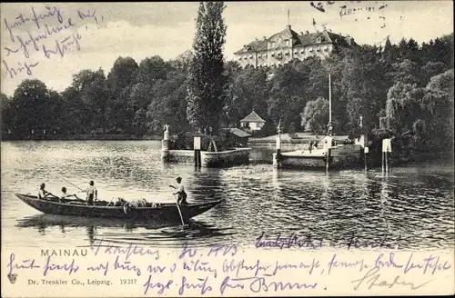 Ak Insel Mainau im Bodensee, Bootsanleger, Ruderboot