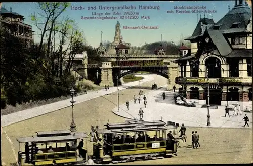 Ak Hamburg Mitte St. Pauli, Hoch- und Untergrundbahn, Kersten Miles Brücke, Straßenbahn, Fährhaus