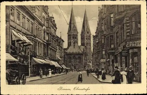 Ak Hansestadt Bremen, Oberstraße, Cigarren, Kirche, Passanten, Fahrzeug