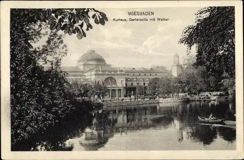 Ak Wiesbaden in Hessen, Kurhaus, Gartenseite mit Weiher
