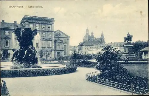 Ak Mannheim in Baden, Schlossplatz, Brunnen