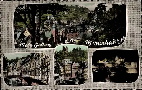 Ak Monschau Montjoie in der Eifel, Panorama vom Ort, Brücke