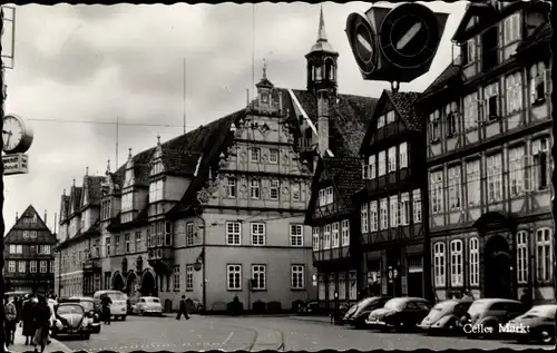 Ak Celle in Niedersachsen, Markt, Fachwerkhäuser, Giebel