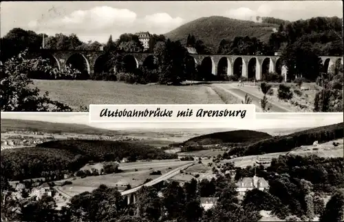 Ak Steinbergen Rinteln in Niedersachsen, Partie an der Autobahnbrücke mit Arensburg