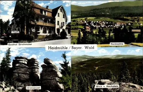 Ak Haidmühle Bayrischer Wald Niederbayern, Dreisessel, Blick v. Hochstein, Gasthof Strohmaier