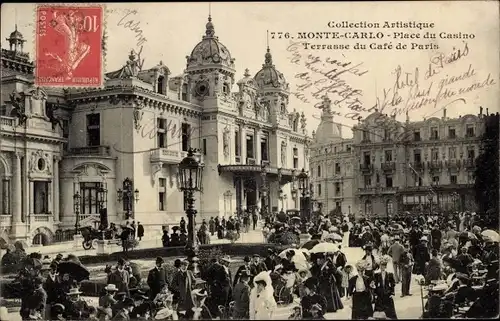 Ak Monte Carlo Monaco, Place du Casino, Terrasse du Café de Paris