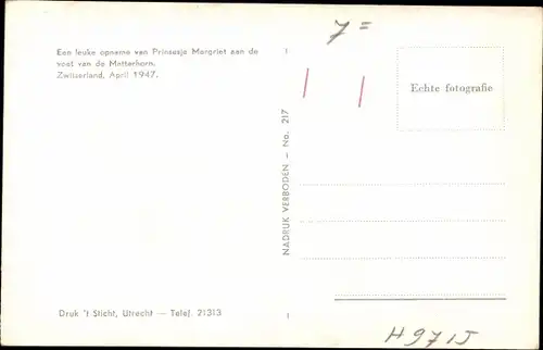 Ak Prinzessin Margriet der Niederlande, April 1947, Skiurlaub Schweiz